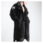 Skull-patch Long Faux-fur Coat