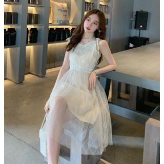 V-neck Mesh Spaghetti Strap Dress