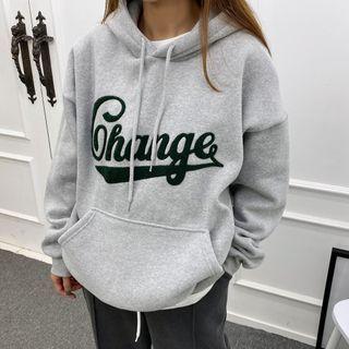 Letter Print Hooded Fleece-lined Top