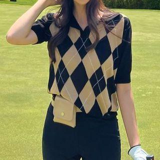 Argyle Knit Buttonless Polo Shirt