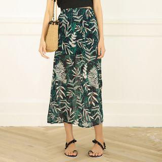 Slit-side Bohemian Print Midi Skirt
