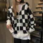 Checkerboard Print Cardigan Black & White - One Size