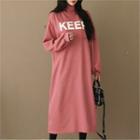 Turtle-neck Letter-printed Long Pullover Dress