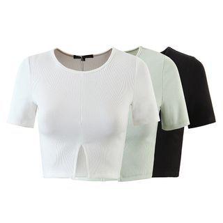 Short-sleeve Slit-hem Crop Top