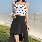 Dotted Cropped Camisole Top / Plain Flared Skirt
