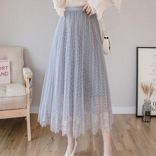 Sheer Overlay Pleated A-line Midi Skirt