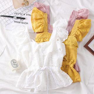 Drawstring-waist Embroidered Eyelet Vest