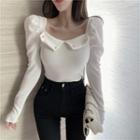 Faux Pearl Off-shoulder Long-sleeve T-shirt