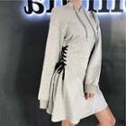 Lace Up Hooded Long-sleeve Mini A-line Dress
