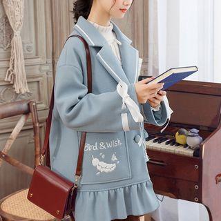 Bird Embroidered Tassel-detail Lapel Trench Coat