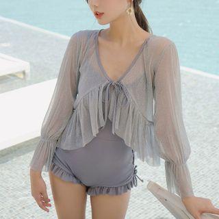 Set: Spaghetti Strap Swimsuit + Mesh Cover-up
