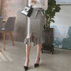 Tie-waist Slit-front Ruffle-hem Skirt
