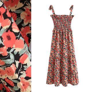 Tie Strap Floral Print Sleeveless Dress
