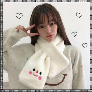 Cartoon Print Chenille Scarf Off-white - One Size