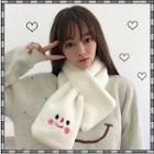 Cartoon Print Chenille Scarf Off-white - One Size
