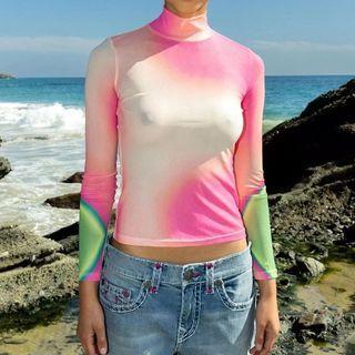 Long-sleeve Mock-neck Contrast Top