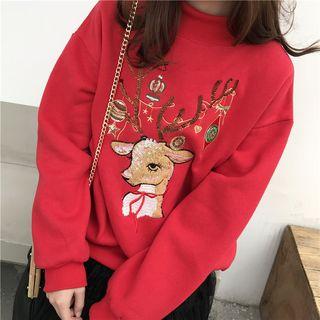Mock Neck Deer Sequined Sweatshirt