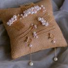 Set : Bridal Faux Pearl Hair Pin + Clip-on Dangle Earring White - One Size