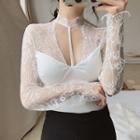 Long-sleeve Cutout Padded Lace Top