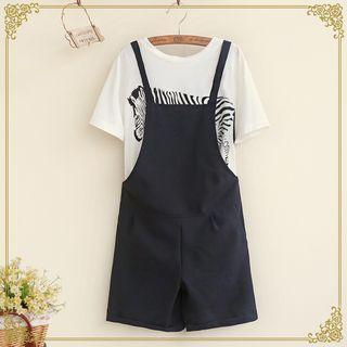Set: Zebra Print T-shirt + Suspender Shorts