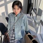 Color-block Denim Jacket / Plaid Pants