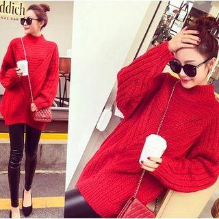 High Neck Long Chunky Knit Sweater