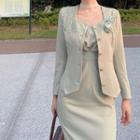 Long-sleeve Square Neck Blazer / Sleeveless Midi Sheath Dress / Set