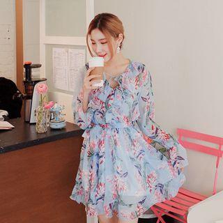 Ruffled A-line Chiffon Dress With Sash
