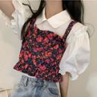 Puff-sleeve Shirt / Flower Print Camisole Top
