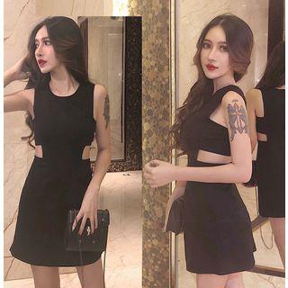 Plain Cut Out Detail Sleeveless A-line Dress