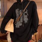 Checkerboard Print Hoodie Black - One Size