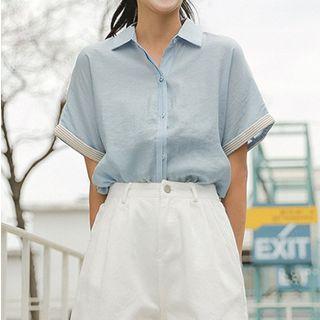Elbow-sleeve Striped-trim Shirt