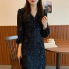 Long-sleeve V-neck Midi Mermaid Dress Black - One Size