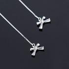 925 Sterling Silver Rhinestone Bow Dangle Earring S925 Silver - Silver - One Size