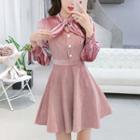 Long-sleeve Velvet Panel Mini A-line Dress