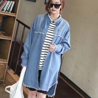 Fray Trim Long Denim Jacket