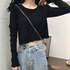 Long-sleeve Ruffle Trim Slim Fit Cropped T-shirt