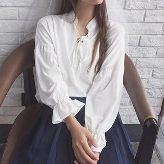Tie-front Balloon-sleeve Chiffon Blouse