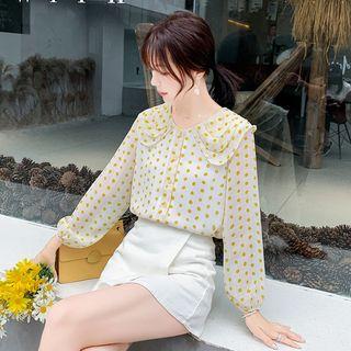 Triple-collar Polka Dot Long-sleeve Chiffon Blouse