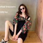 Floral Print Puff-sleeve Blouse / Jumper Shorts