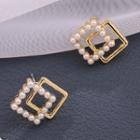 Faux Pearl Square & Alloy Earring 1 Pair - 925 Silver Needle Earrings - One Size