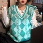 Argyle Loose-fit Knit Vest / Long-sleeve Plain T-shirt