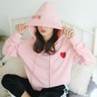 Heart Embroidery Hoodie Pink - One Size