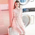 Elbow-sleeve Midi A-line Plaid Dress
