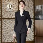 Plain Blazer / V-neck Blouse / Pencil Skirt / Straight Leg Dress Pants