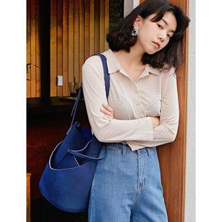 Faux-suede Bucket Bag With Pouch