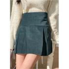 Inset Shorts Box-pleat Corduroy Miniskirt
