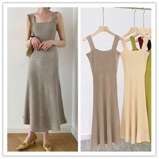 Sleeveless Square Neck Knit Midi Dress