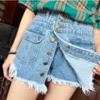 Mock Two-piece Fray Denim Skort