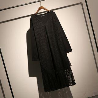 Long-sleeve Midi T-shirt Dress Black - One Size